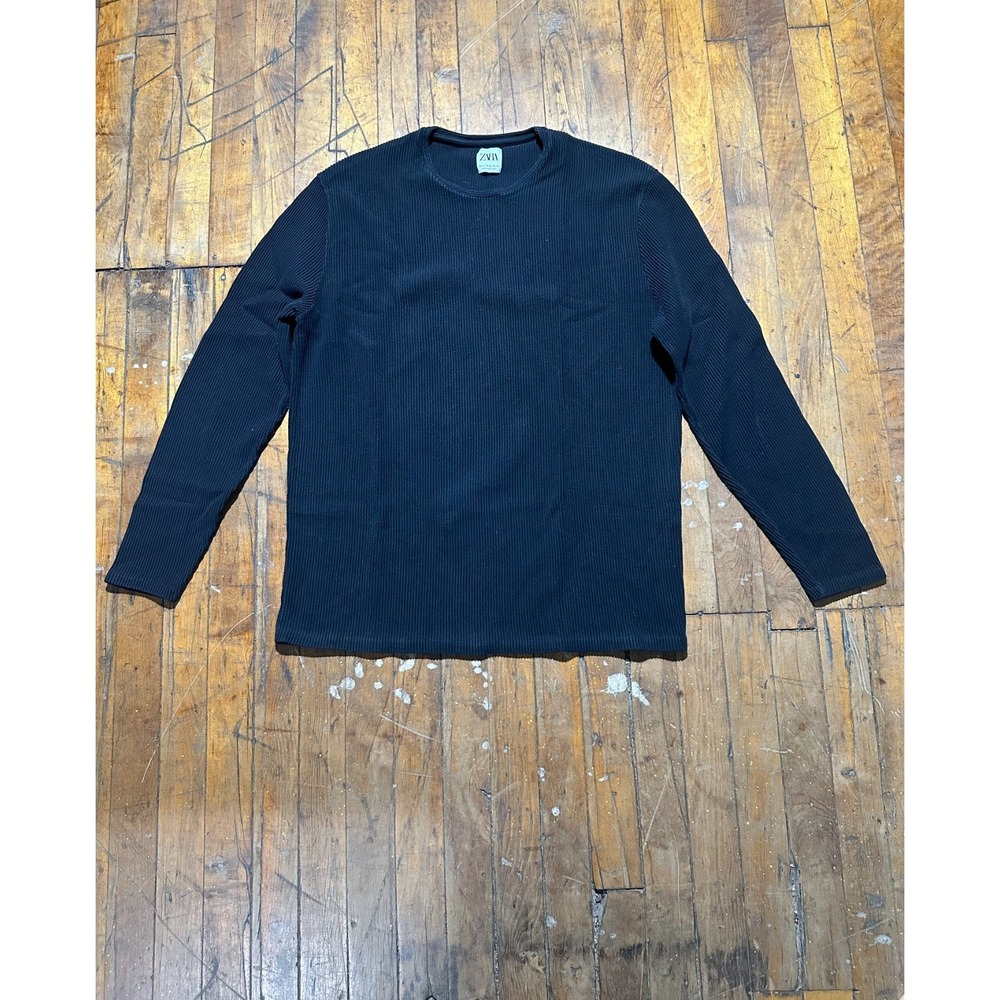 Zara Sweater Women's Size XL Black Ribbed Knit Long Sleeve‎ Crew Neck Pullover